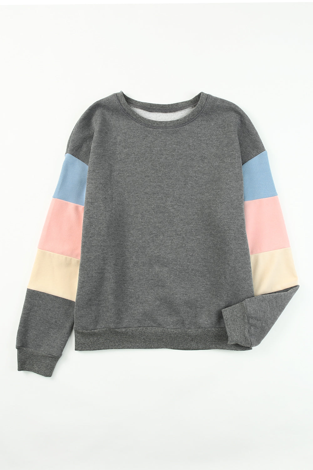 Dark Blue Color Block Casual Drop Sleeve Sweatshirt