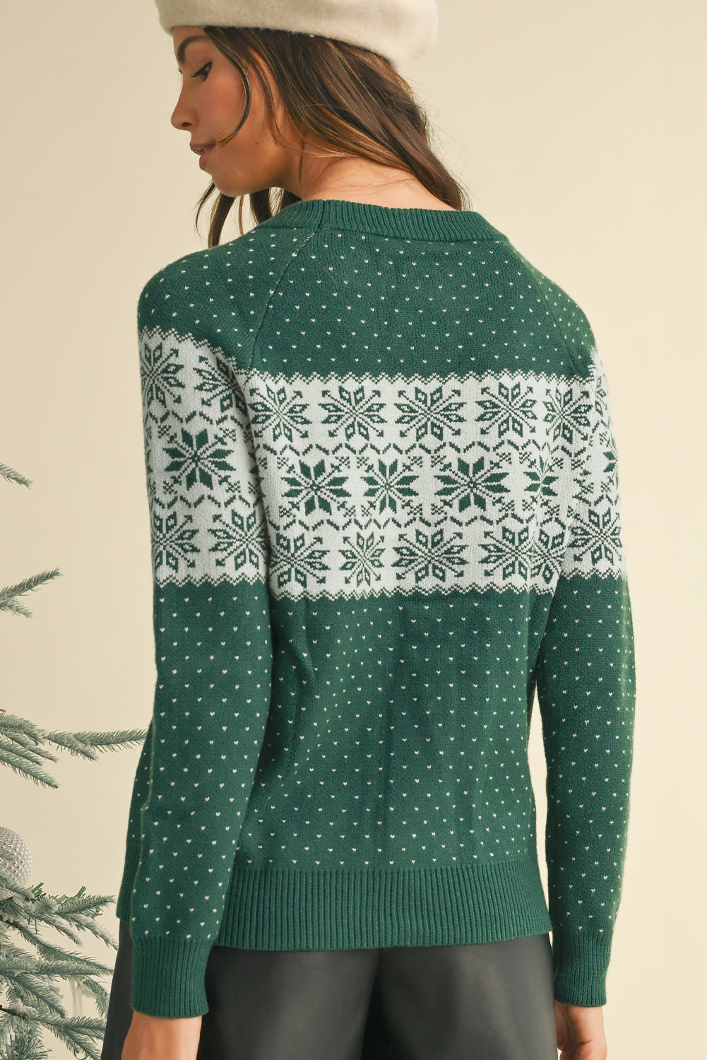 Green Snowflake Print Sweater