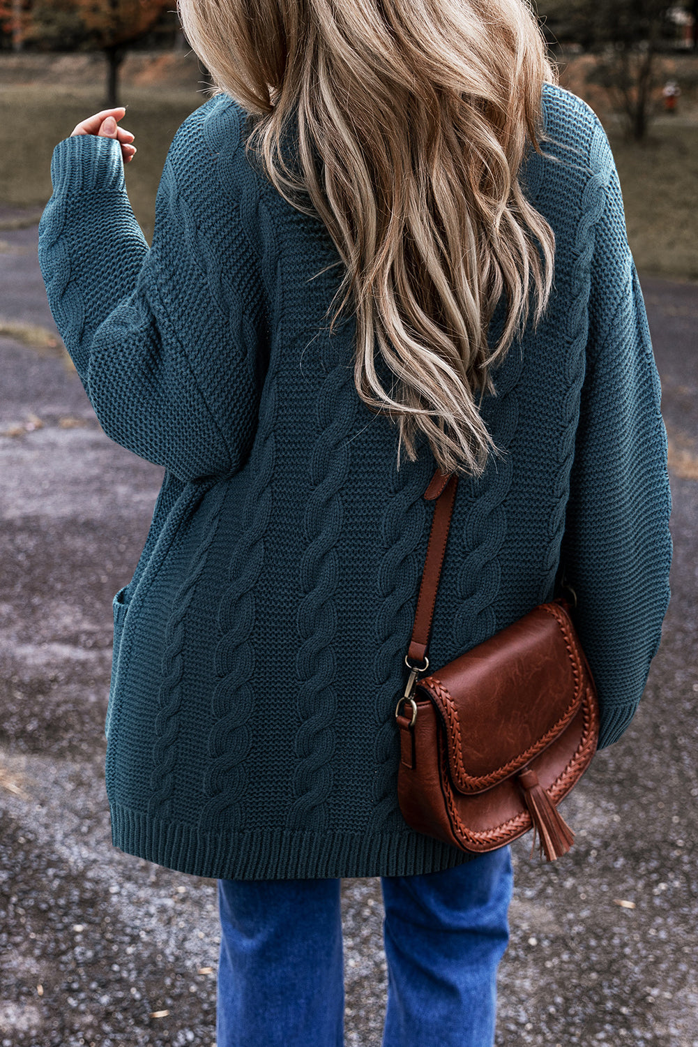 Peacock Blue Cable Knit Baggy Cardigan