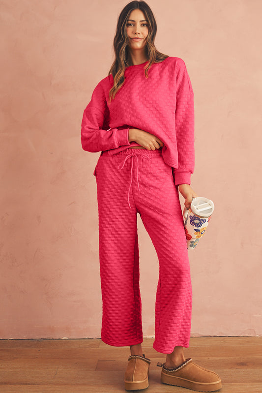 Strawberry Pink Checkered Pullover and Pants Set