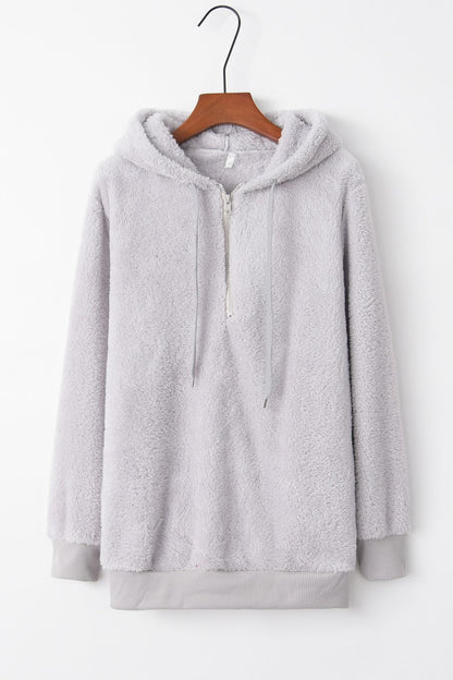 Quarter-Zip Drawstring Teddy Hoodie