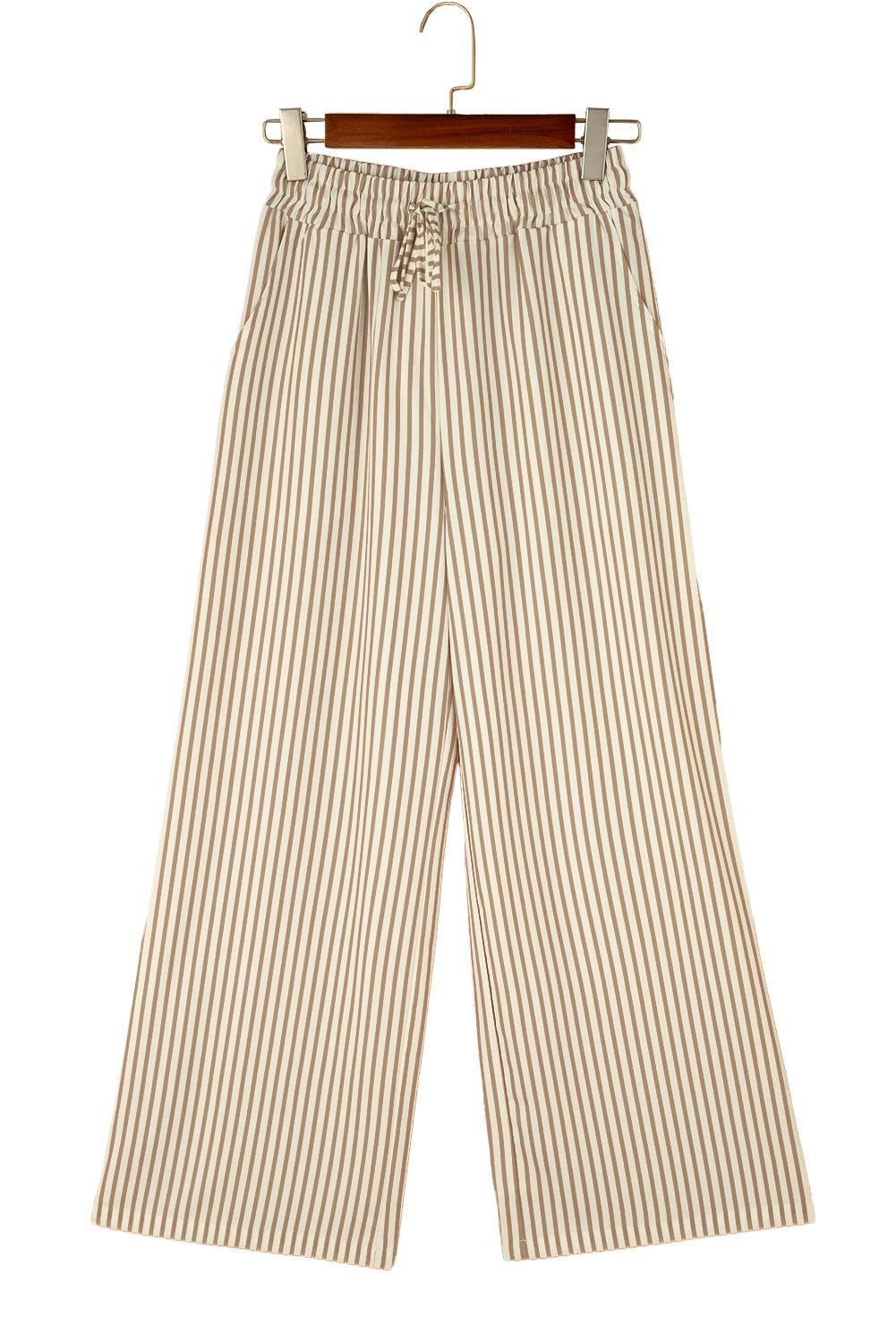 Khaki Striped Drawstring Waist Loose Pants