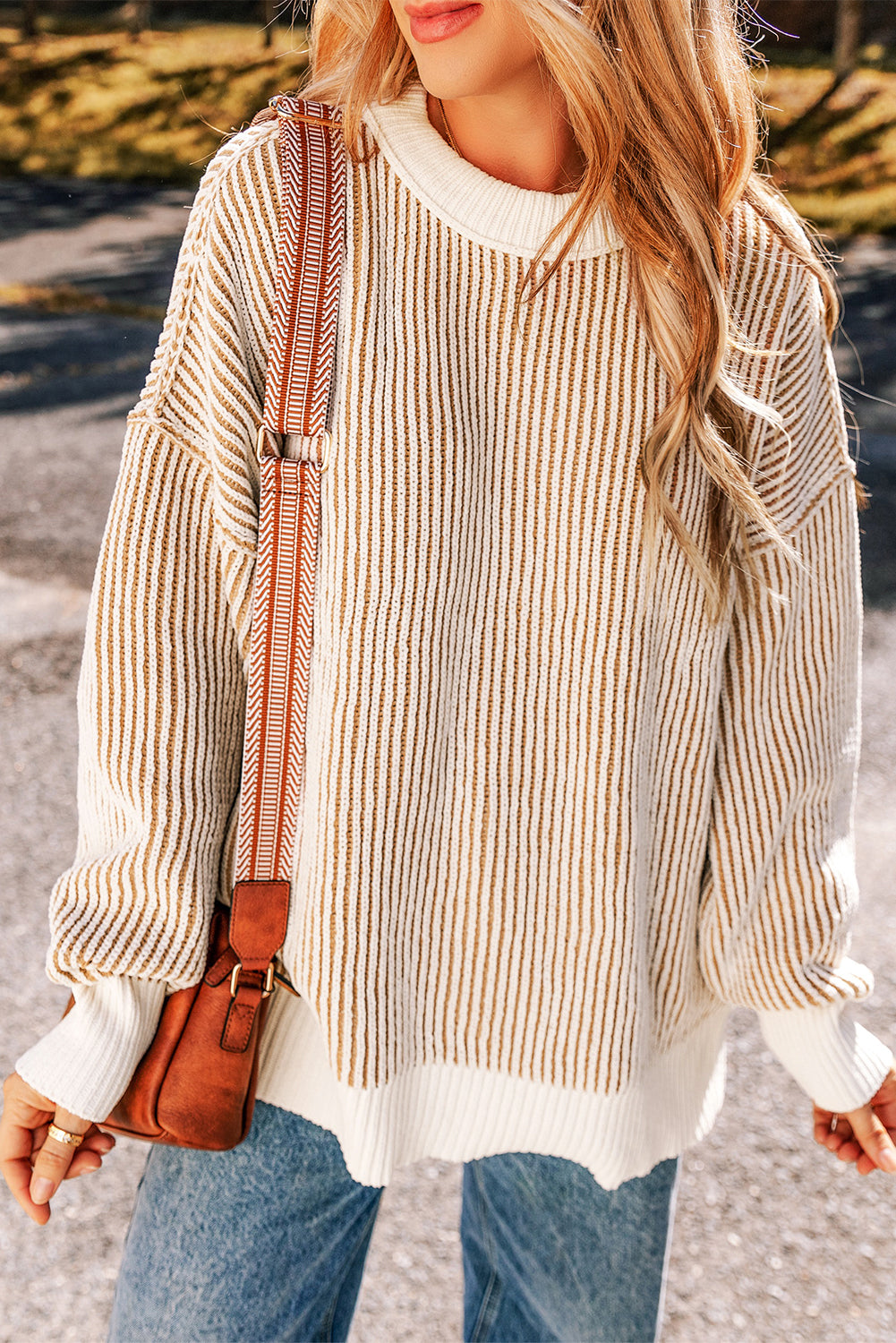 Chestnut Striped Loose Sweater