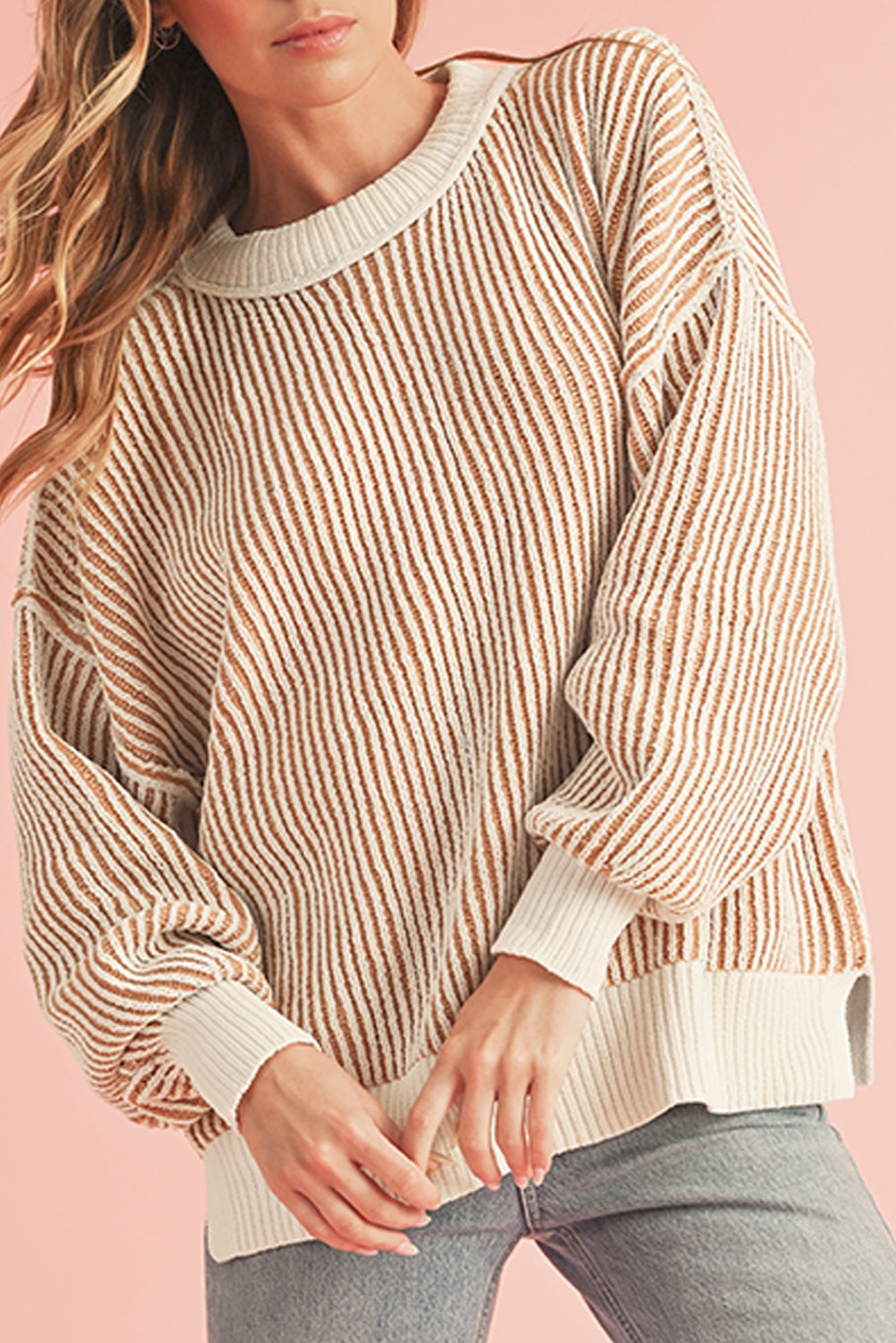 Chestnut Striped Loose Sweater