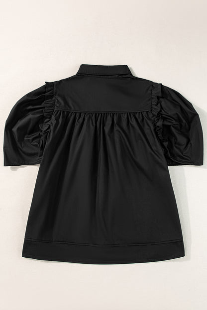 Black Puff Sleeve Loose Blouse