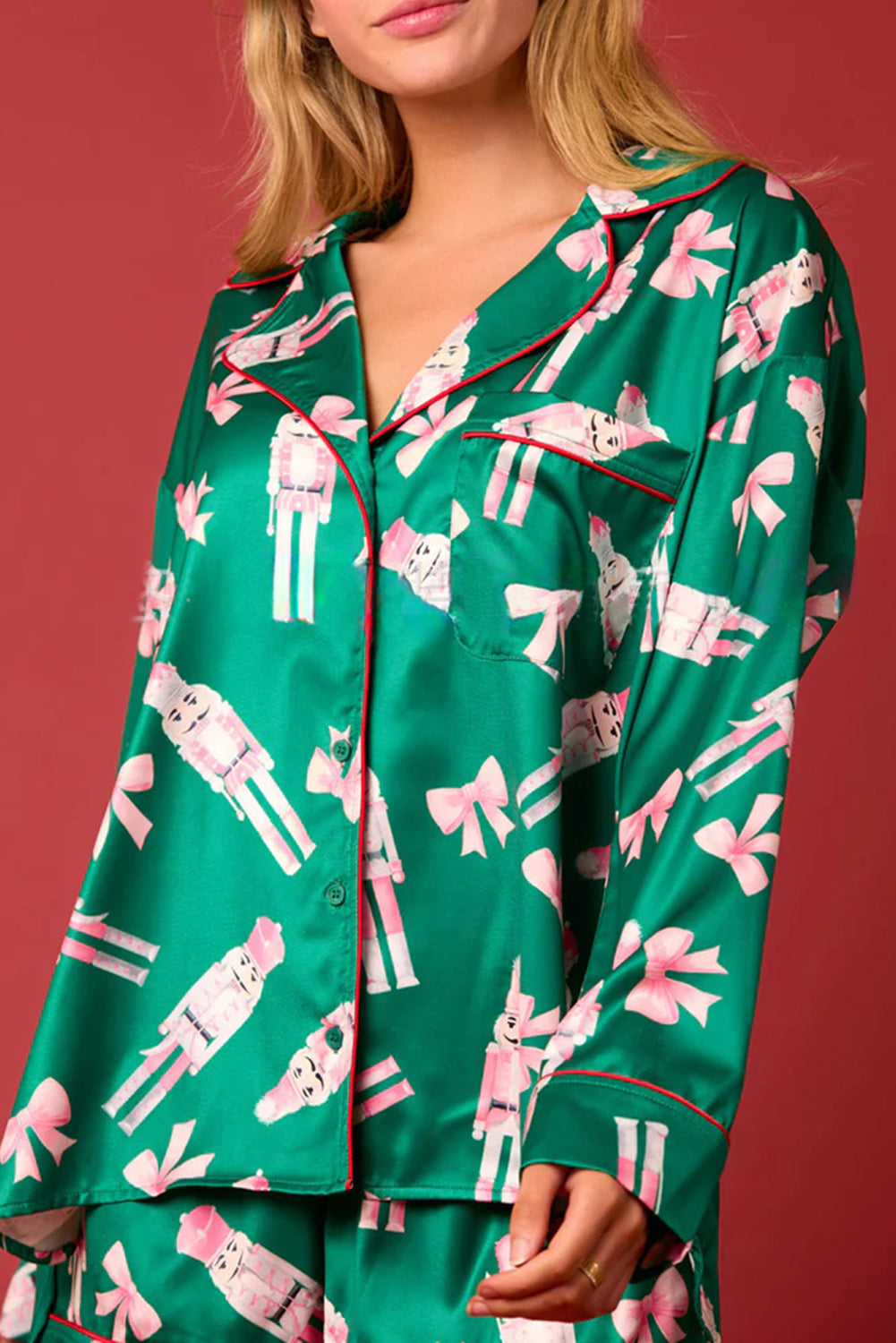 Green Nutcracker Print Pajama Set