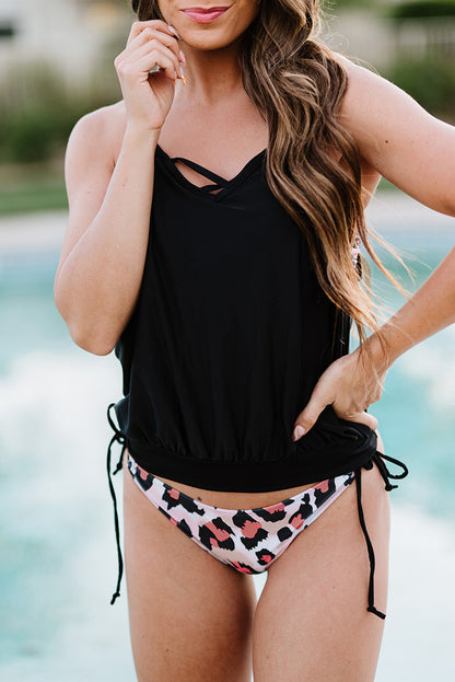 Black Leopard Tankini Set