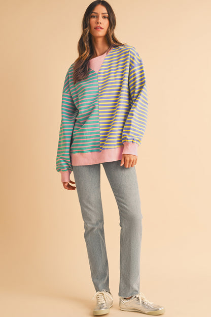 Sky Blue Striped Oversize Sweatshirt