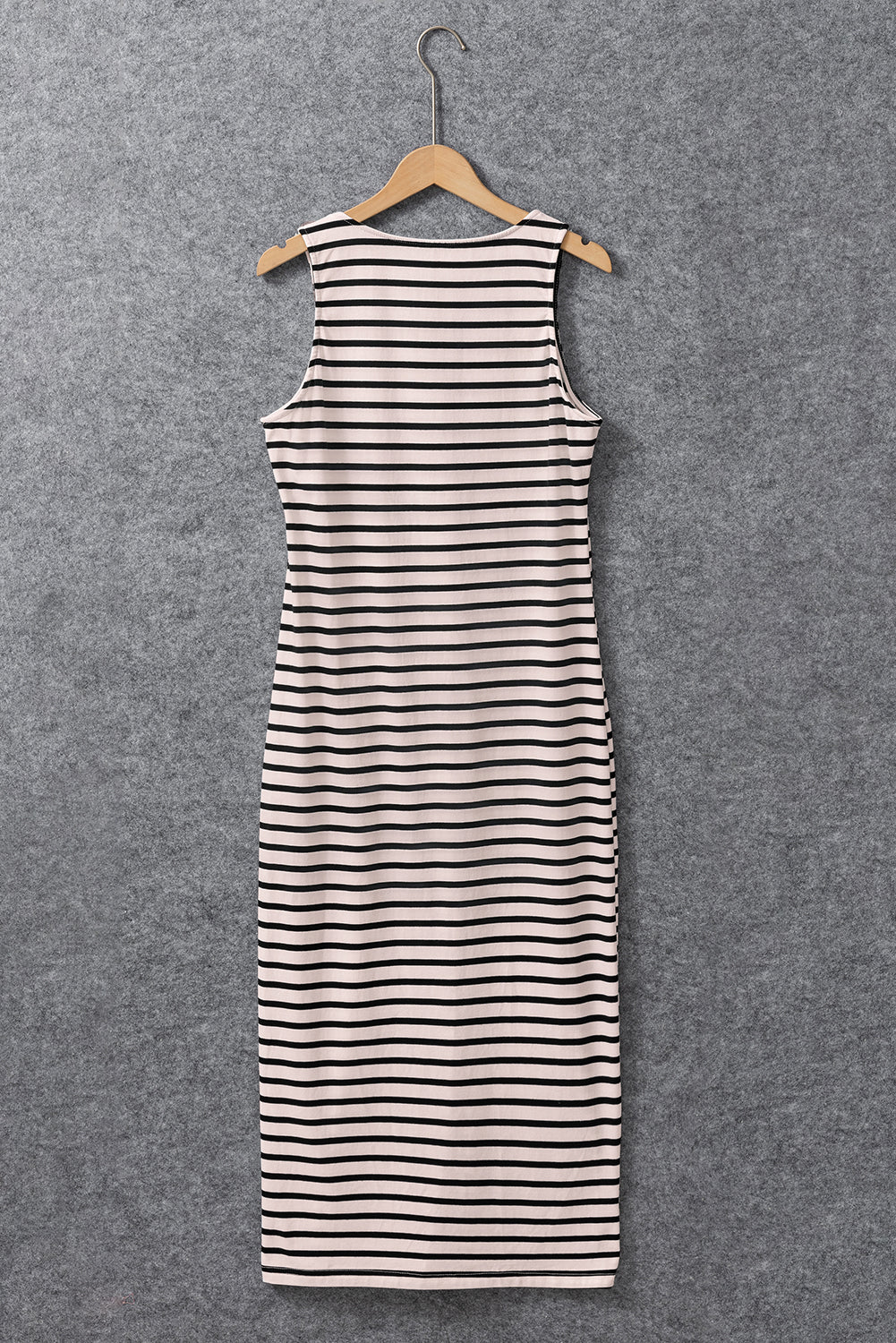 White Stripe Sleeveless Button Front Midi Dress