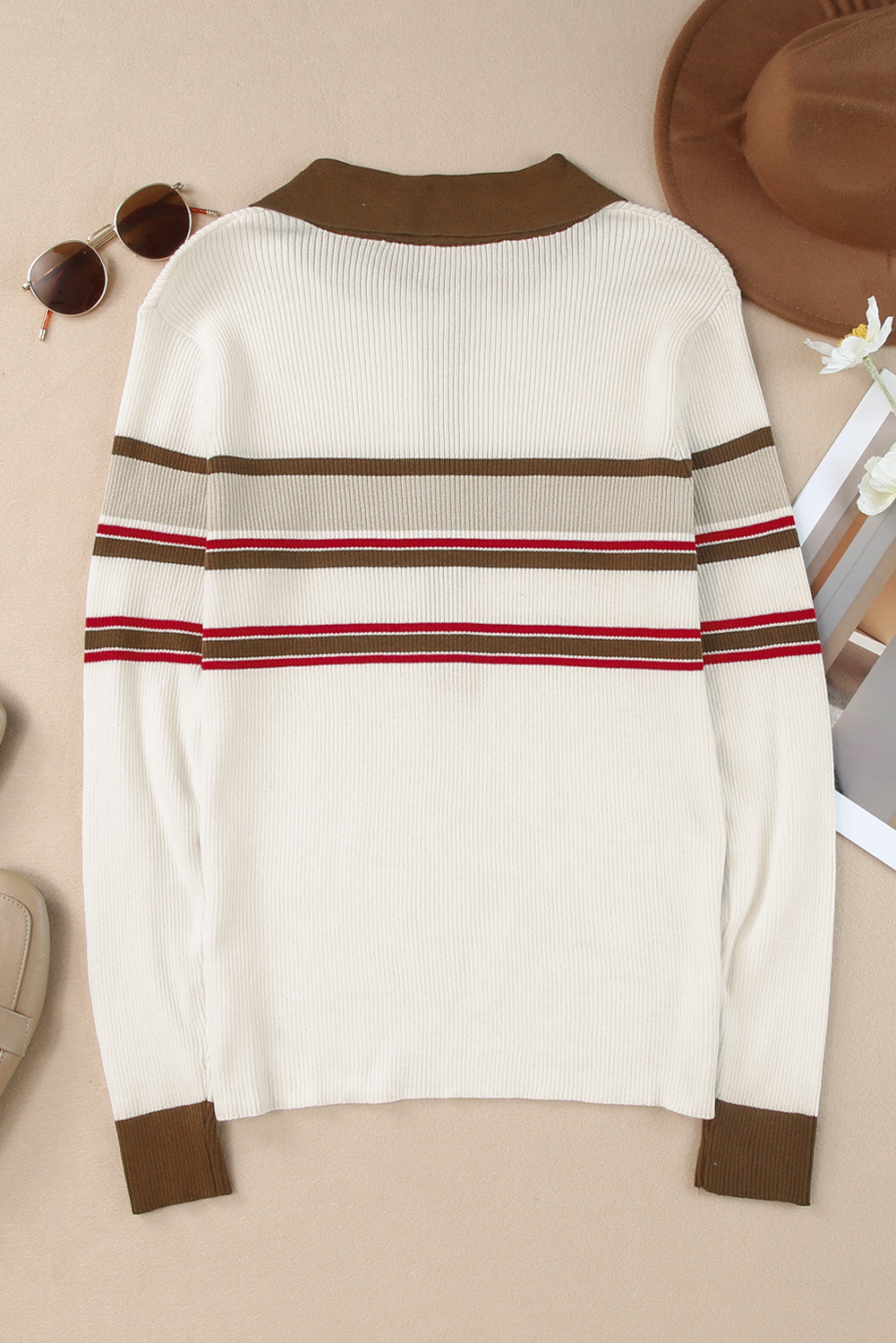 White Rib Knitted Sweater