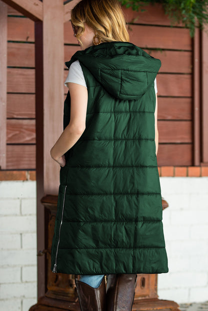 Green Hooded Long Vest Coat