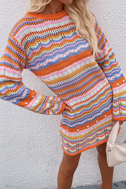 Orange Striped Midi Sweater Dress