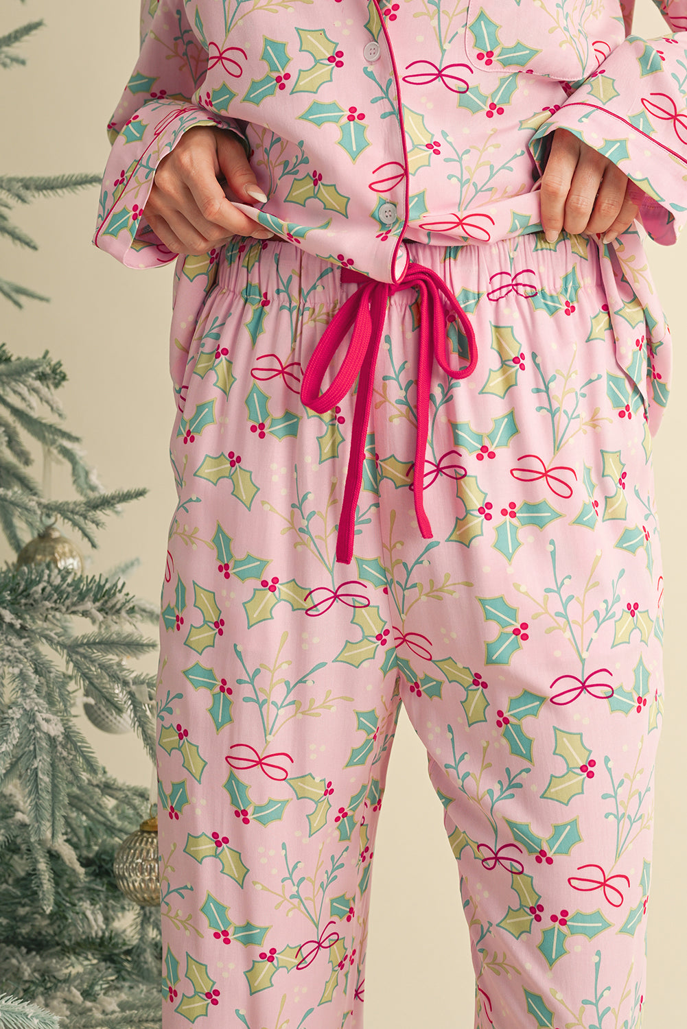 Pink Christmas Floral Pajama Set