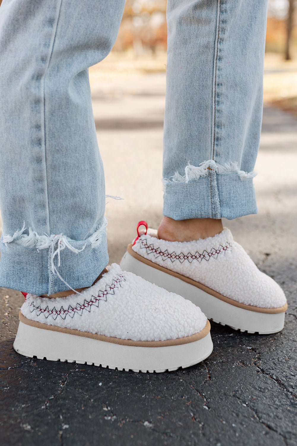 White Suede Plush Thick Sole Slippers