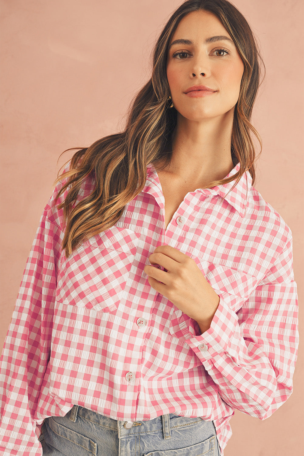 Pink Gingham Print Shirt