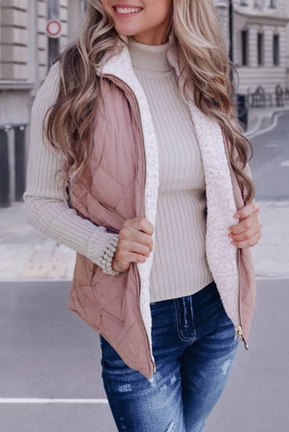 Zip Up Fleece Lined Quilted Vest Coat