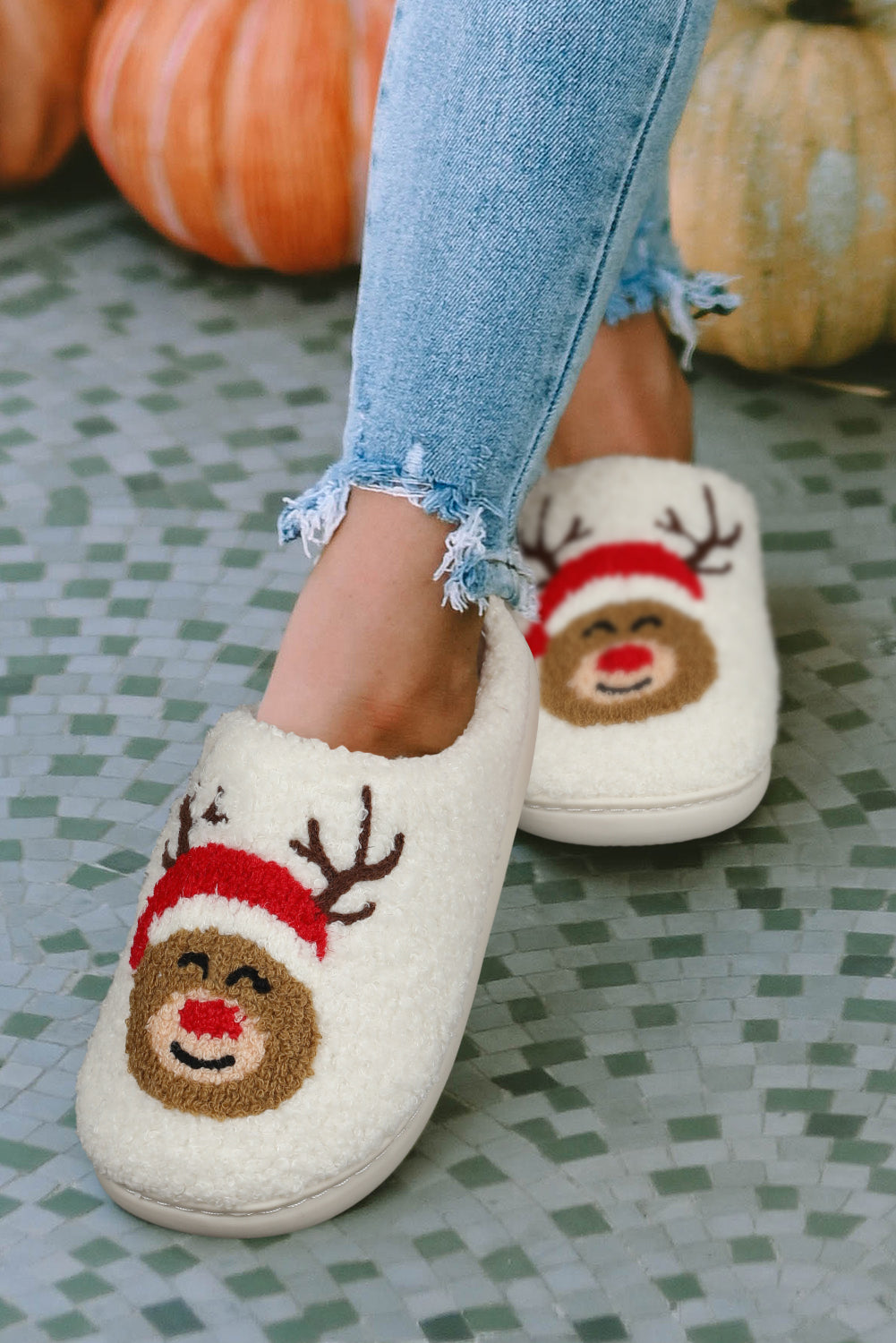 White Christmas Deer Pattern Slippers