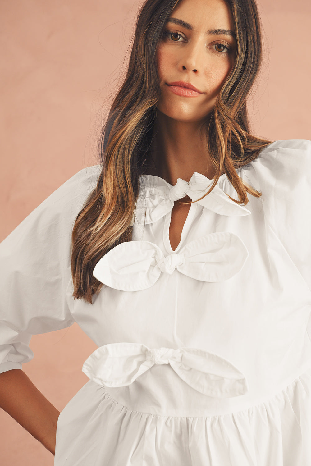 White Bow Knot Loose Fit Blouse