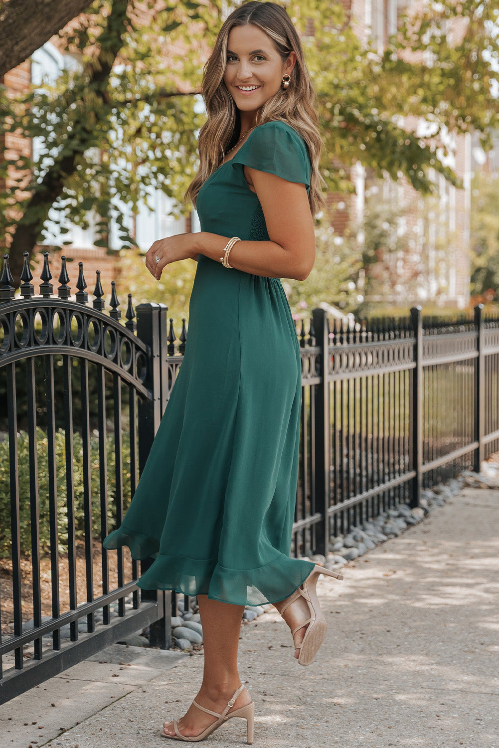 Sea Green Open Back Midi Dress