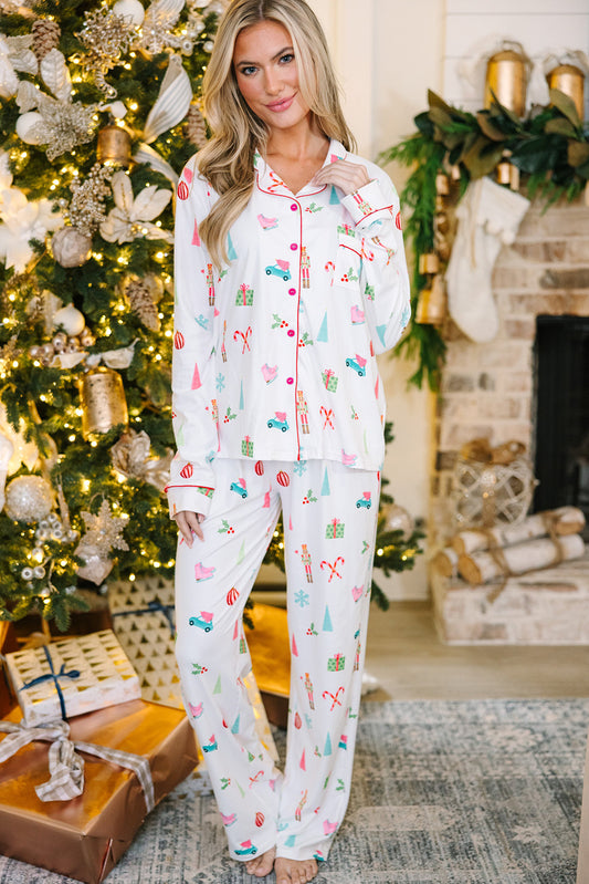 White Christmas Print Pajama Set