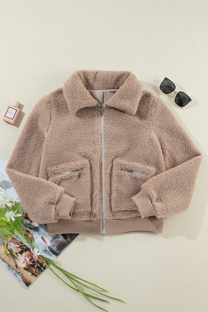 Light French Beige Winter Fuzzy Jacket