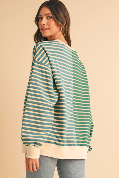 Green Striped Oversized Sweatshirt