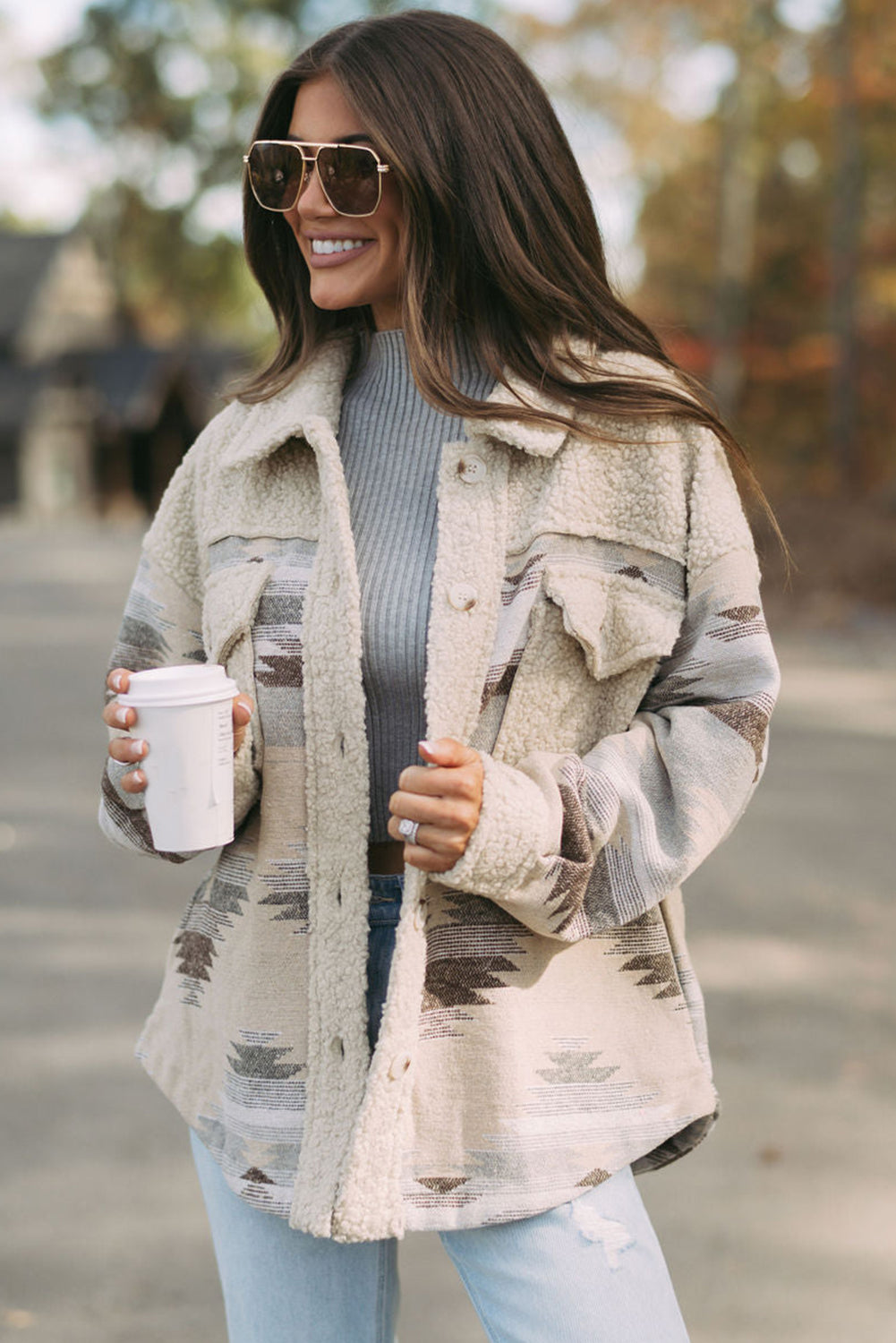 Aztec Print Sherpa Coat