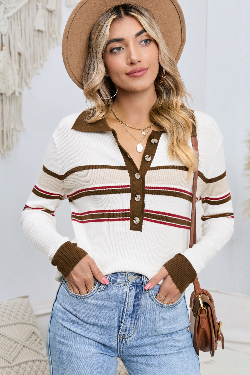 White Rib Knitted Sweater