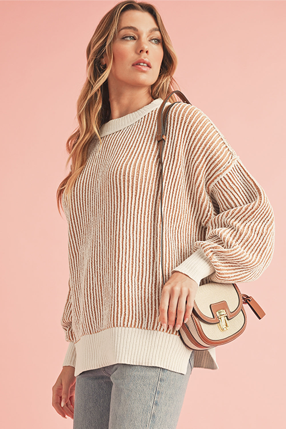 Chestnut Striped Loose Sweater