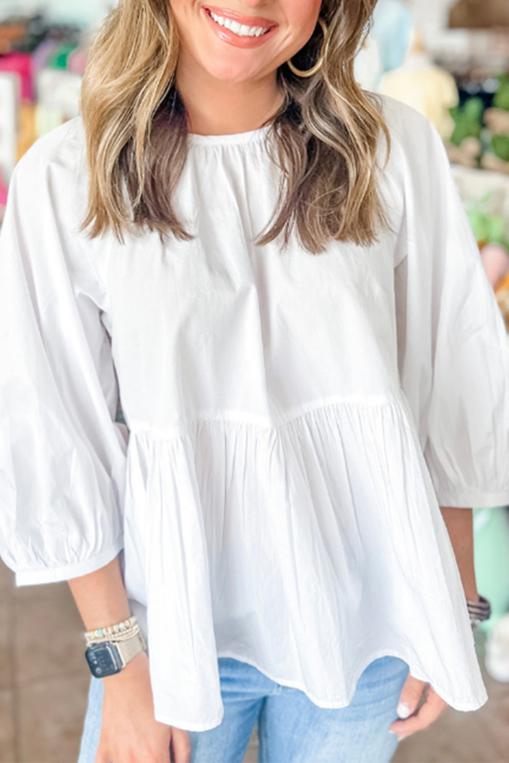 White Bow Knot Loose Fit Blouse