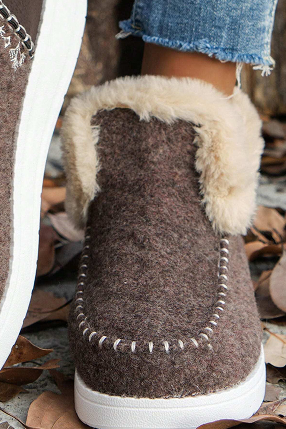 Coffee Suede Plush Lined Ankle Boots