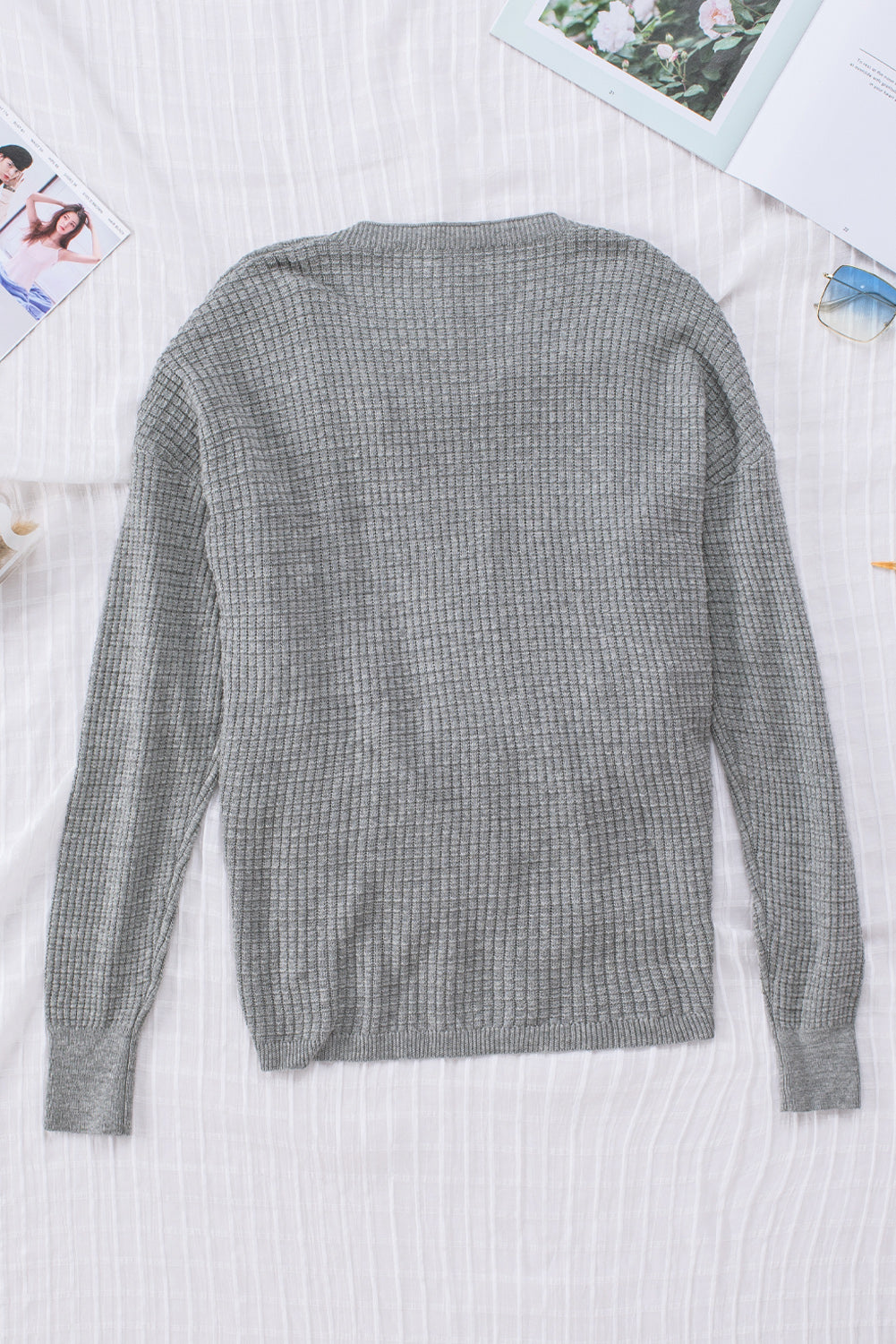 Grey Deep V-neck Knit Sweater