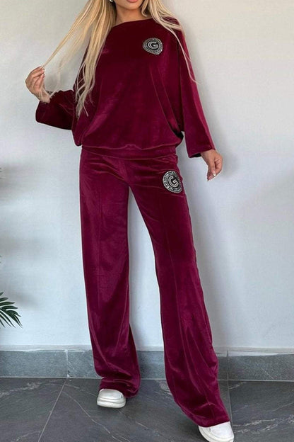 Boat Neck Long Sleeve Top and Pants Set