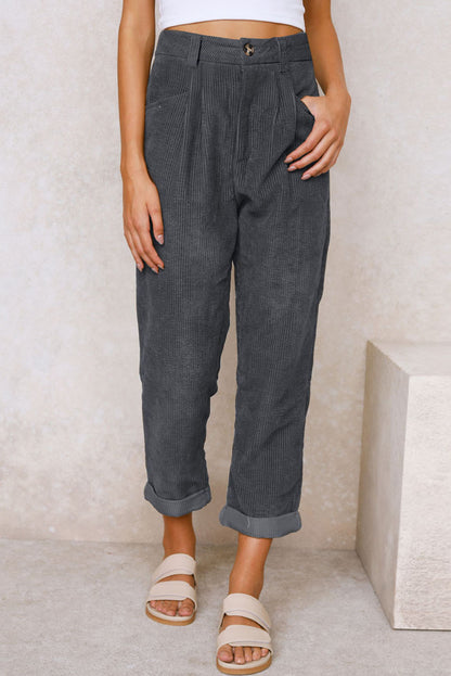 Grey Corduroy Wide Leg Pants