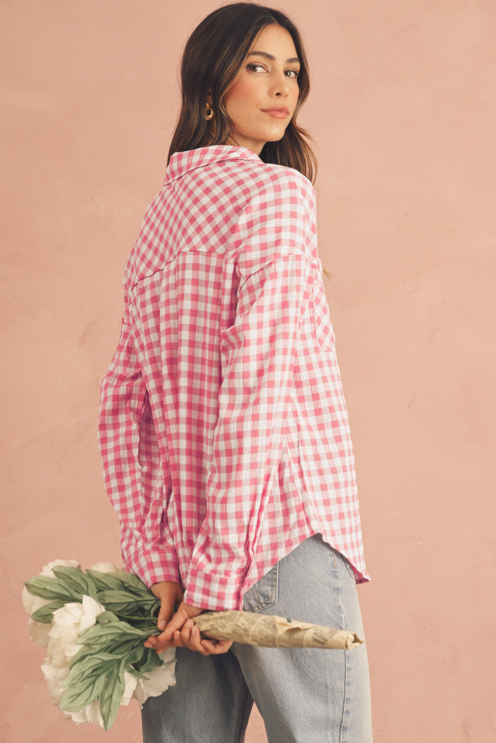 Pink Gingham Print Shirt