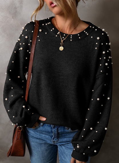 Black Pearl Drop Shoulder Sweater