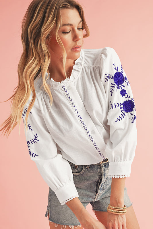 White Floral Boho Blouse