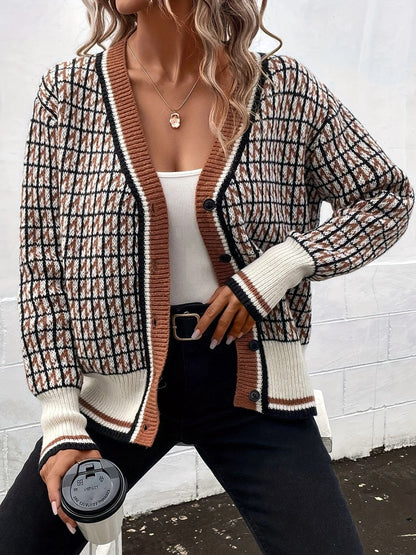 Plaid V-Neck Cardigan