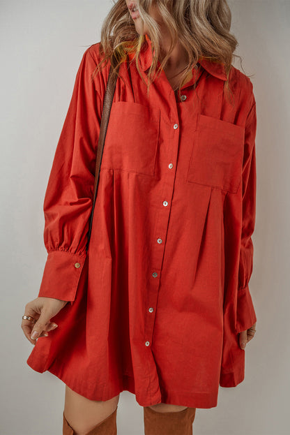 Tomato Red Mini Shirt Dress