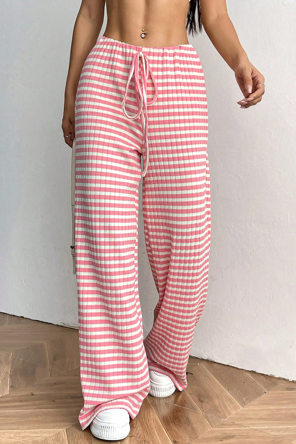 Pink Striped Drawstring Pants