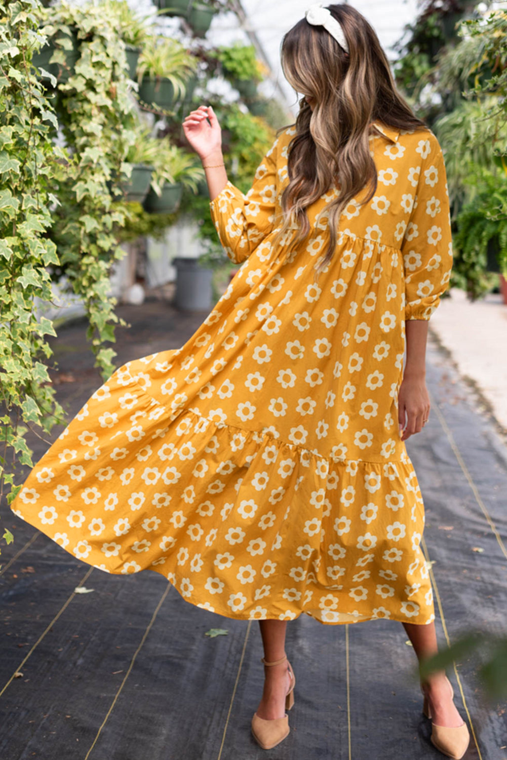 Yellow Flower Print Maxi Dress