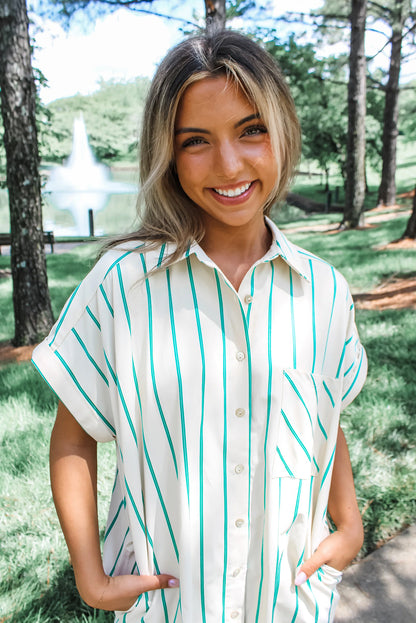 Mint Green Striped Mini Dress